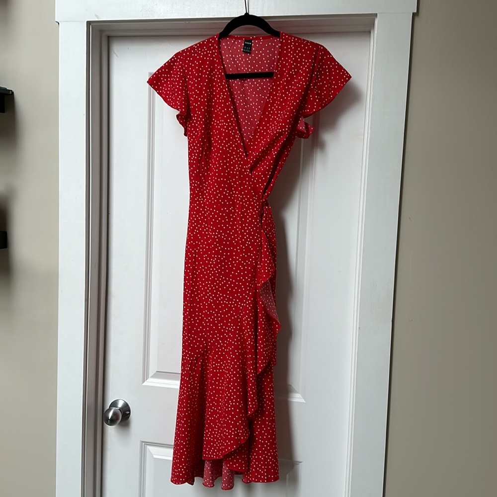 SHEIN red polka dot wrap dress